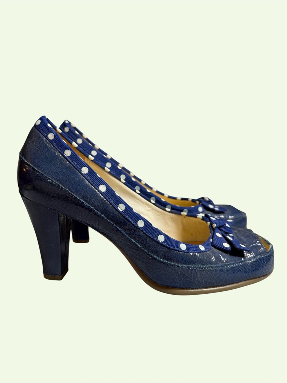 Aerosols Navy Peep-Toe Heels with White Polka-Dot Bow 7.5